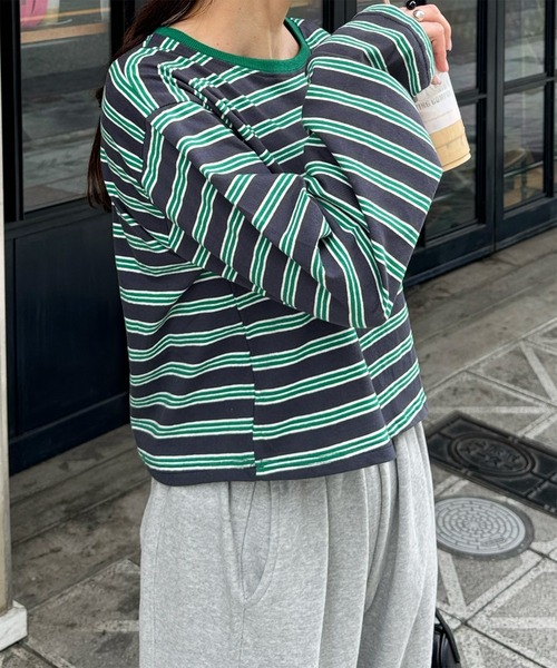 LE MORE（リモア）の「クロップドボーダーロンT（Tシャツ/カットソー・レディース・グレー/グリーン・FREE）」の22枚目の写真