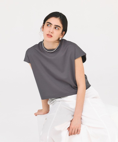 N.O.R.C(ノーク)の「クロップドトップス【マルチファンクション】(Tシャツ/カットソー・レディース・チャコール/オフホワイト/ブラック/ブラウン/ミント/ダークブラウン/ピンク/サックスブルー・フリー)」の3枚目の写真