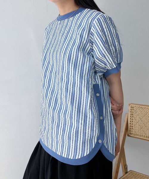 AS KNOW AS plus(アズノゥアズプラス)の「●裾マルっと サイドボタンリブ半袖プルオーバー(Tシャツ/カットソー・レディース・ブラック系/ブルー系/オフホワイト/ホワイト系/ブラック/ブルー系1/ブラック系2/ブルー系2/ホワイト系2・FREE)」の7枚目の写真