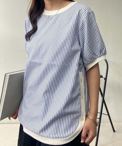 AS KNOW AS plus(アズノゥアズプラス)の「●裾マルっと サイドボタンリブ半袖プルオーバー(Tシャツ/カットソー・レディース・ブラック系/ブルー系/オフホワイト/ホワイト系/ブラック/ブルー系1/ブラック系2/ブルー系2/ホワイト系2・FREE)」の8枚目の写真