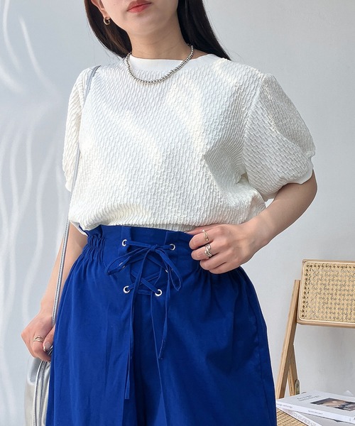 AS KNOW AS plus(アズノゥアズプラス)の「●裾マルっと サイドボタンリブ半袖プルオーバー(Tシャツ/カットソー・レディース・ブラック系/ブルー系/オフホワイト/ホワイト系/ブラック/ブルー系1/ブラック系2/ブルー系2/ホワイト系2・FREE)」の10枚目の写真