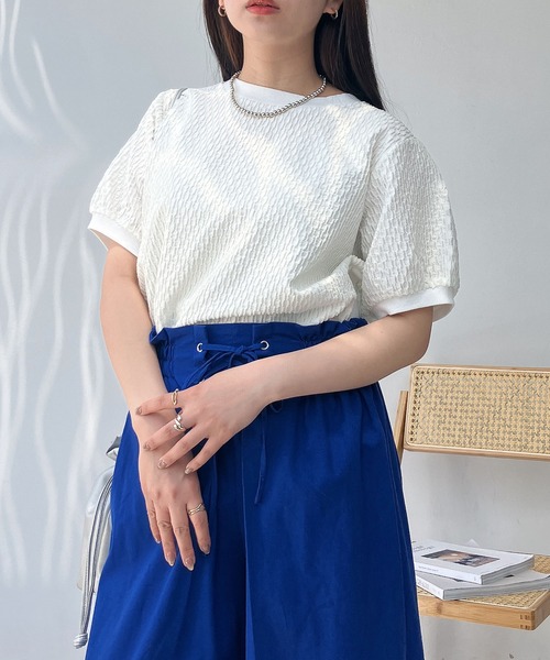 AS KNOW AS plus(アズノゥアズプラス)の「●裾マルっと サイドボタンリブ半袖プルオーバー(Tシャツ/カットソー・レディース・ブラック系/ブルー系/オフホワイト/ホワイト系/ブラック/ブルー系1/ブラック系2/ブルー系2/ホワイト系2・FREE)」の12枚目の写真