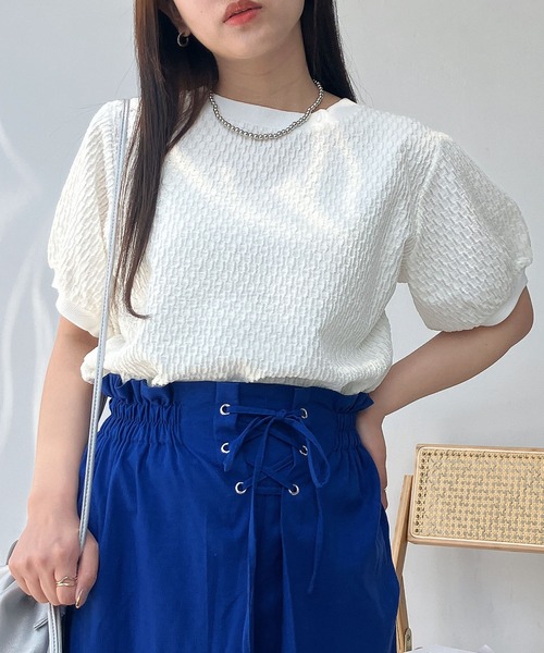 AS KNOW AS plus(アズノゥアズプラス)の「●裾マルっと サイドボタンリブ半袖プルオーバー(Tシャツ/カットソー・レディース・ブラック系/ブルー系/オフホワイト/ホワイト系/ブラック/ブルー系1/ブラック系2/ブルー系2/ホワイト系2・FREE)」の11枚目の写真
