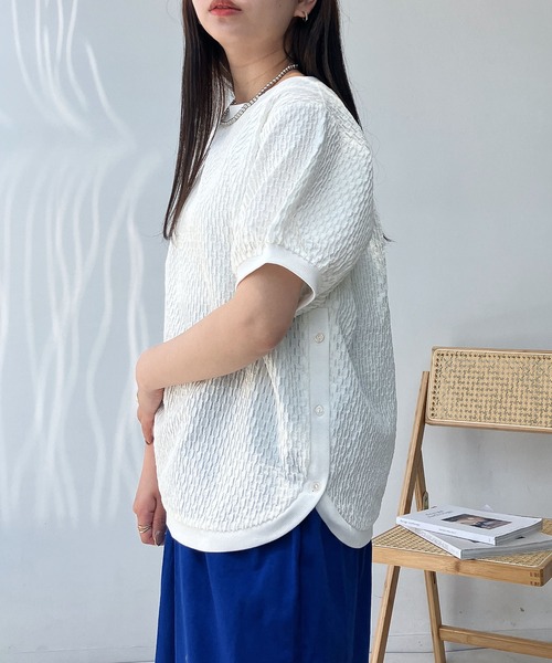 AS KNOW AS plus(アズノゥアズプラス)の「●裾マルっと サイドボタンリブ半袖プルオーバー(Tシャツ/カットソー・レディース・ブラック系/ブルー系/オフホワイト/ホワイト系/ブラック/ブルー系1/ブラック系2/ブルー系2/ホワイト系2・FREE)」の14枚目の写真