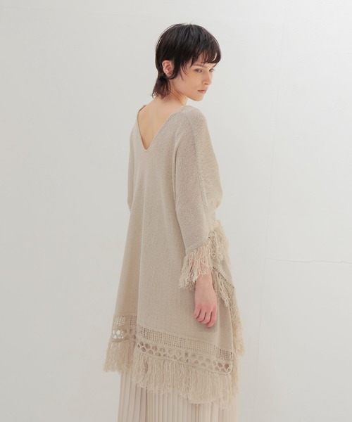 DRESSLAVE（ドレスレイブ）の「paper yarn fringe poncho(ペーパーヤーンフリンジポンチョ)（カーディガン/ボレロ・レディース・ベージュ/ブラック・38）」の19枚目の写真