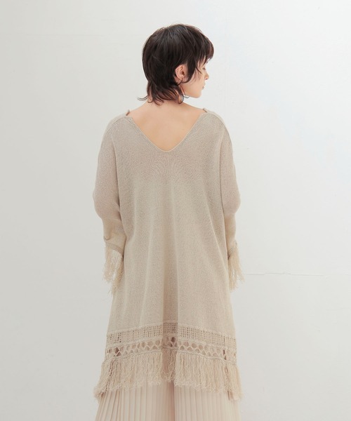 DRESSLAVE（ドレスレイブ）の「paper yarn fringe poncho(ペーパーヤーンフリンジポンチョ)（カーディガン/ボレロ・レディース・ベージュ/ブラック・38）」の20枚目の写真
