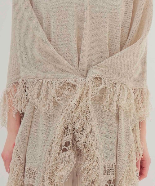 DRESSLAVE（ドレスレイブ）の「paper yarn fringe poncho(ペーパーヤーンフリンジポンチョ)（カーディガン/ボレロ・レディース・ベージュ/ブラック・38）」の22枚目の写真