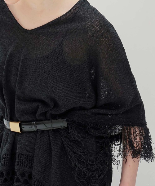 DRESSLAVE（ドレスレイブ）の「paper yarn fringe poncho(ペーパーヤーンフリンジポンチョ)（カーディガン/ボレロ・レディース・ベージュ/ブラック・38）」の5枚目の写真