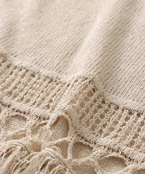 DRESSLAVE（ドレスレイブ）の「paper yarn fringe poncho(ペーパーヤーンフリンジポンチョ)（カーディガン/ボレロ・レディース・ベージュ/ブラック・38）」の14枚目の写真