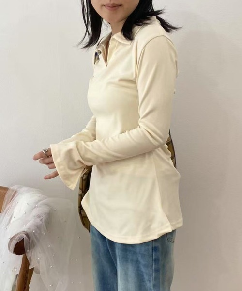 mebole(メボレ)の「ポロカラースリムトップス(Tシャツ/カットソー・レディース・グレー/ブラック/アイボリー・FREE)」の6枚目の写真