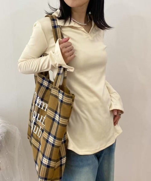 mebole(メボレ)の「ポロカラースリムトップス(Tシャツ/カットソー・レディース・グレー/ブラック/アイボリー・FREE)」の8枚目の写真