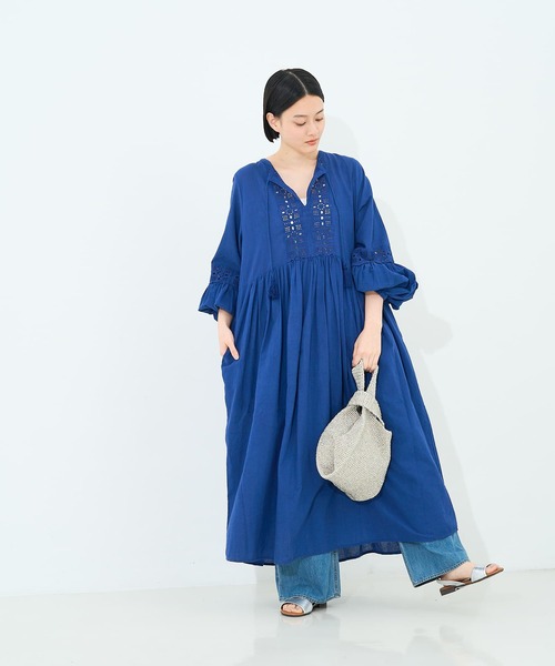 collex(コレックス)の「レース切替パフスリーブワンピース(ワンピース・レディース・ブラック/ブルー・フリー)」の4枚目の写真