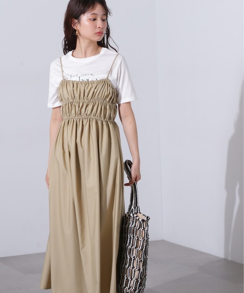 N.(N. Natural Beauty Basic)(エヌエヌナチュラルビューティーベーシック)の「【PS/低身長サイズ】バックオープンギャザーキャミワンピース(ワンピース・レディース・ブラック/ベージュ・MEDIUM/PS)」の2枚目の写真