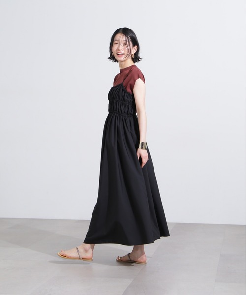 N.(N. Natural Beauty Basic)(エヌエヌナチュラルビューティーベーシック)の「【PS/低身長サイズ】バックオープンギャザーキャミワンピース(ワンピース・レディース・ブラック/ベージュ・MEDIUM/PS)」の6枚目の写真