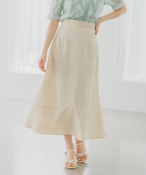 MISCH MASCH(ミッシュマッシュ)の「アシンメトリー切替Aラインスカート(スカート・レディース・アイボリー/ネイビー/ブラウン/ピンク・S/M)」の2枚目の写真