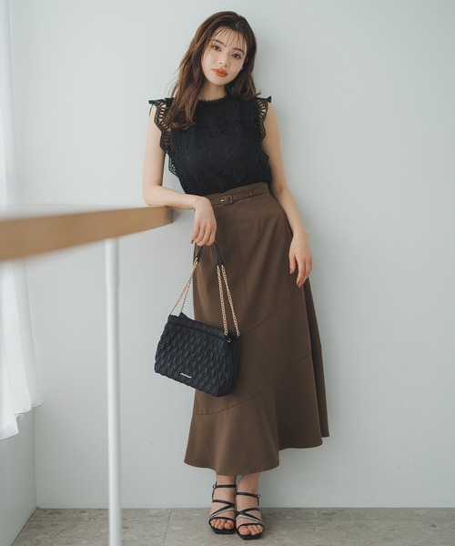 BPN * 編み上げデザインスカート Side Line Mesh Skirt/サイドラインメッシュスカート【MAISON