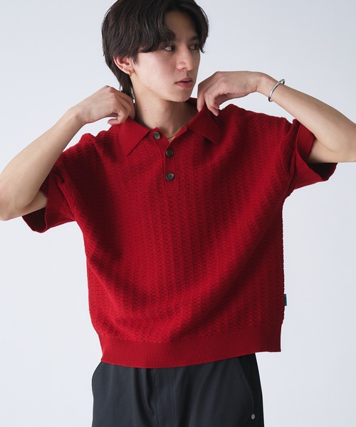 セール】Jacquard Knit Cropped Polo Shirt / ジャガード