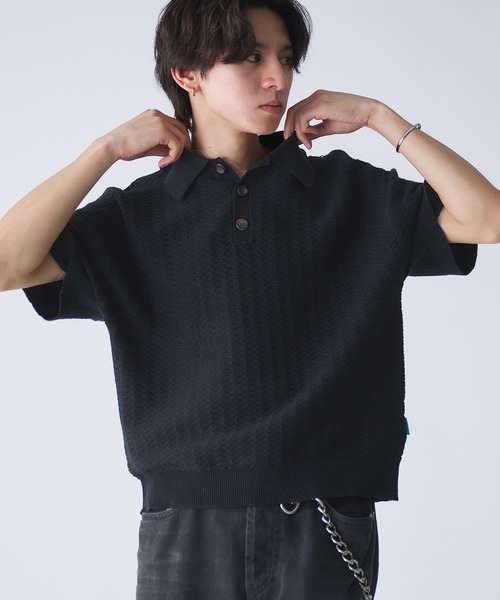 セール】Jacquard Knit Cropped Polo Shirt / ジャガード