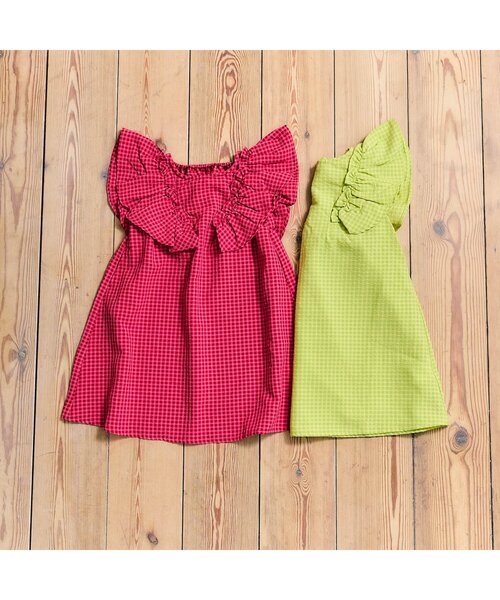 apres les cours（アプレレクール）の「【ジュニア対応】水陸両用カラーギンガムワンピース（ワンピース・キッズ・ライム/レッド・80/90/100/110/120/130/140）」の16枚目の写真