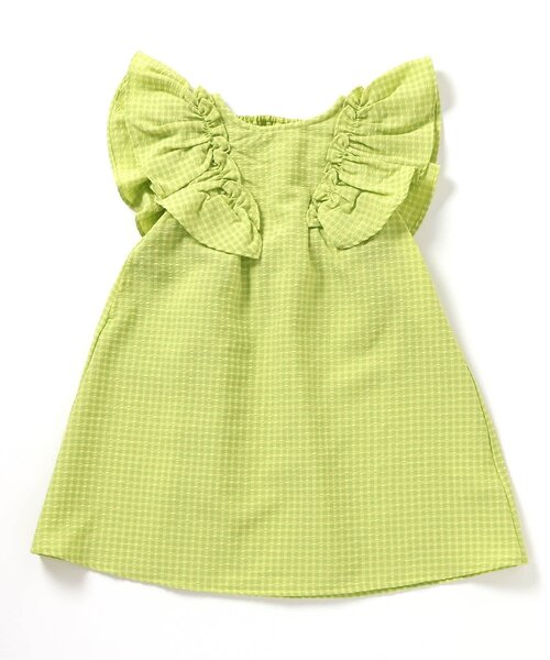 apres les cours（アプレレクール）の「【ジュニア対応】水陸両用カラーギンガムワンピース（ワンピース・キッズ・ライム/レッド・80/90/100/110/120/130/140）」の4枚目の写真