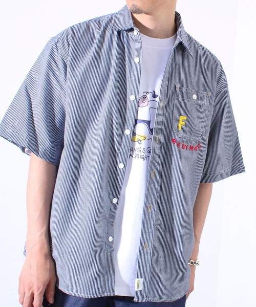 FREDY MAC(フレディーマック)の「【FREDYMAC/フレディマック】ヒッコリーシャツ ショートスリーブ ストライプシャツ(シャツ/ブラウス・メンズ・ホワイト系その他4/ブルー系その他7・M/L)」の1枚目の写真