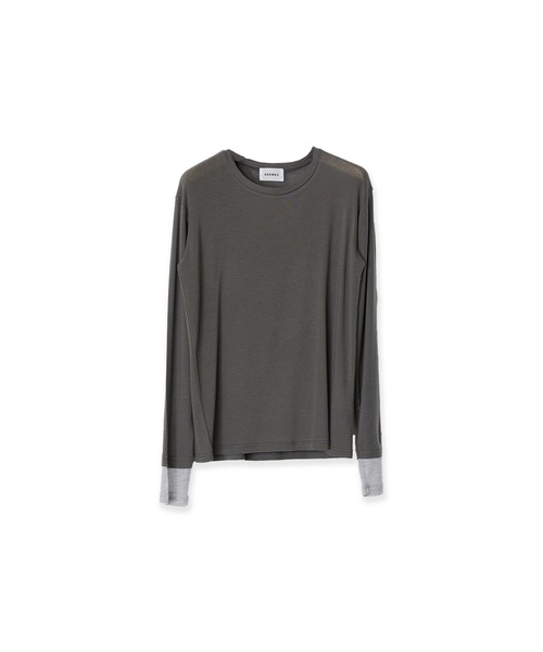 ADAWAS(アダワズ)の「ADAWAS/アダワス ULTRA SOFT GAUZE CREW-NECK 長袖Tシャツ フェイクレイヤード(Tシャツ/カットソー・レディース・チャコール/ナチュラル/ブルー・FREE)」の1枚目の写真
