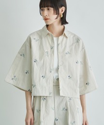 Settimissimo | タフタフラワー刺繍ハーフスリーブブラウス(シャツ/ブラウス)