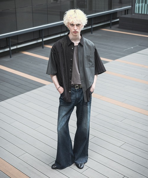 HARE(ハレ)の「【一部カラーSET UP対応】サイコウチクストライプシャツ(HARE)(シャツ/ブラウス・メンズ・ブラック系その他/ネイビー系/ホワイト系その他・FREE)」の7枚目の写真