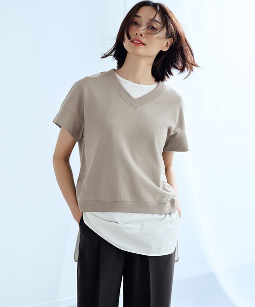 23区（ニジュウサンク）の「【SLOW/WEB限定】ラスティックテリー Vネック カットソー（Tシャツ/カットソー・レディース・ライトグレー系/ダルブルー系/ベージュ系・38）」の7枚目の写真