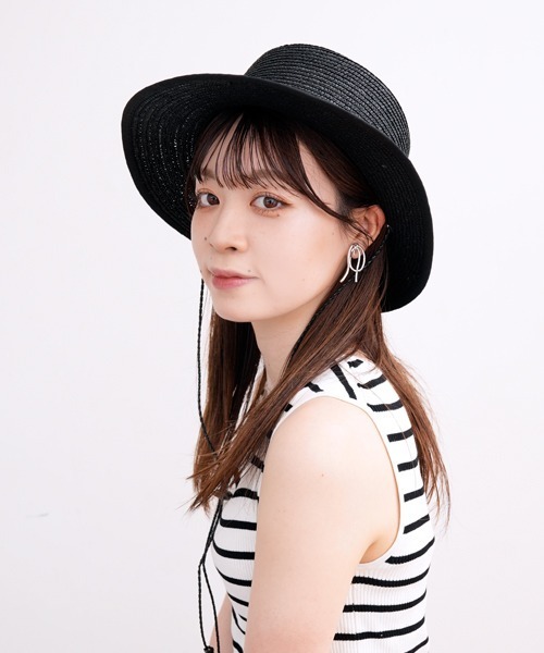 polcadot（ポルカドット）の「コード ロングブリム ストローカンカン帽（ハット・レディース・ベージュ/アイボリー/ブラック・FREE）」の5枚目の写真