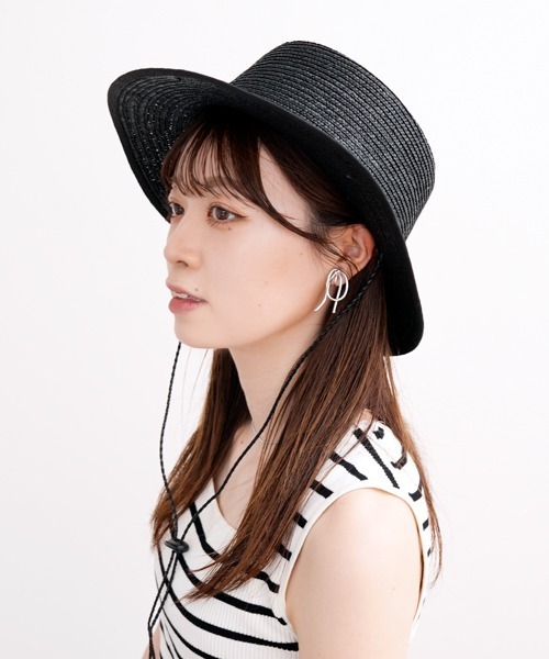 polcadot（ポルカドット）の「コード ロングブリム ストローカンカン帽（ハット・レディース・ベージュ/アイボリー/ブラック・FREE）」の6枚目の写真