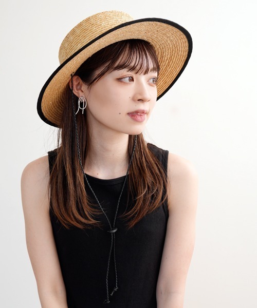 polcadot（ポルカドット）の「コード ロングブリム ストローカンカン帽（ハット・レディース・ベージュ/アイボリー/ブラック・FREE）」の12枚目の写真