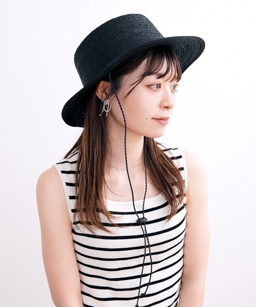 polcadot（ポルカドット）の「コード ロングブリム ストローカンカン帽（ハット・レディース・ベージュ/アイボリー/ブラック・FREE）」の8枚目の写真