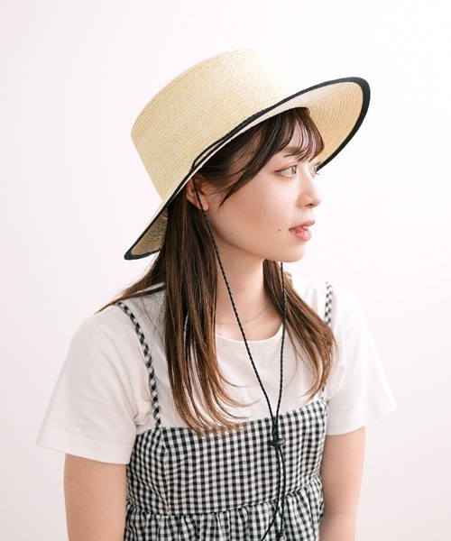 polcadot（ポルカドット）の「コード ロングブリム ストローカンカン帽（ハット・レディース・ベージュ/アイボリー/ブラック・FREE）」の16枚目の写真