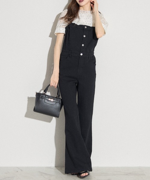 ZOZO限定】バックリボンストレッチデニム美脚オールインワン（つなぎ