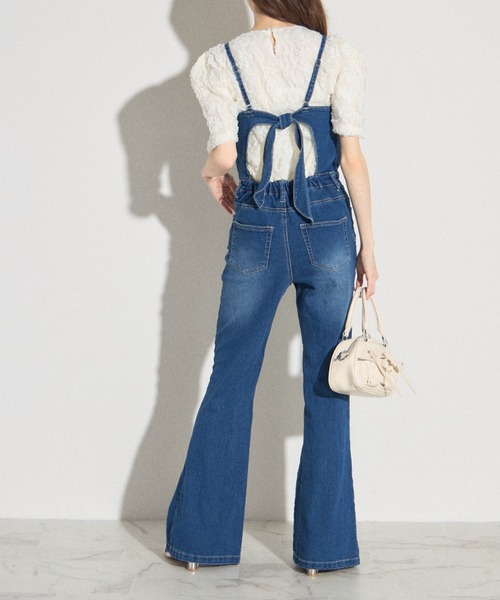 ZOZO限定】バックリボンストレッチデニム美脚オールインワン（つなぎ