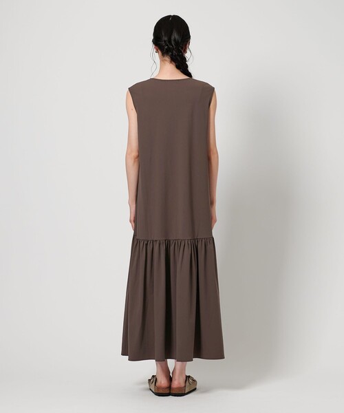 セール】ギャザーフレア ノースリーブ ワンピース -UVカット/撥