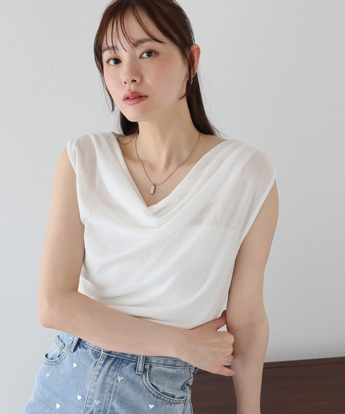 BLUEEAST(ブルーイースト)の「ドレープネックフレンチシアーTシャツ(Tシャツ/カットソー・レディース・ブラック/チャコールグレー/ホワイト・MEDIUM)」の12枚目の写真