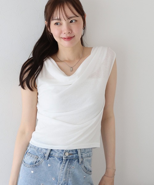 BLUEEAST(ブルーイースト)の「ドレープネックフレンチシアーTシャツ(Tシャツ/カットソー・レディース・ブラック/チャコールグレー/ホワイト・MEDIUM)」の11枚目の写真