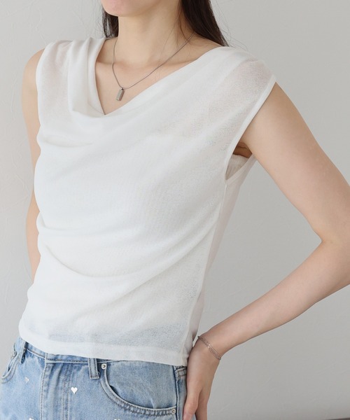 BLUEEAST(ブルーイースト)の「ドレープネックフレンチシアーTシャツ(Tシャツ/カットソー・レディース・ブラック/チャコールグレー/ホワイト・MEDIUM)」の10枚目の写真