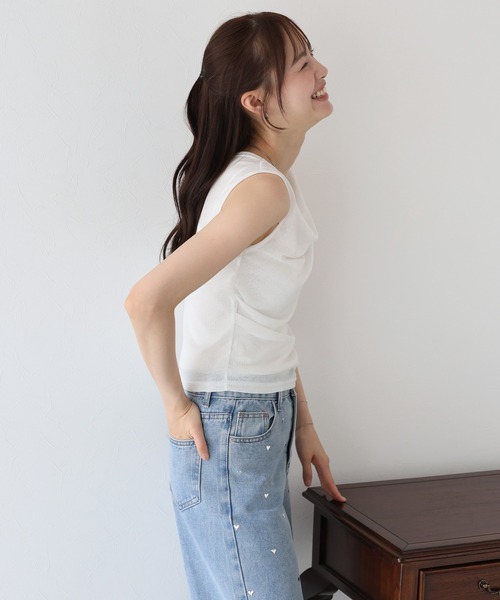 BLUEEAST(ブルーイースト)の「ドレープネックフレンチシアーTシャツ(Tシャツ/カットソー・レディース・ブラック/チャコールグレー/ホワイト・MEDIUM)」の7枚目の写真