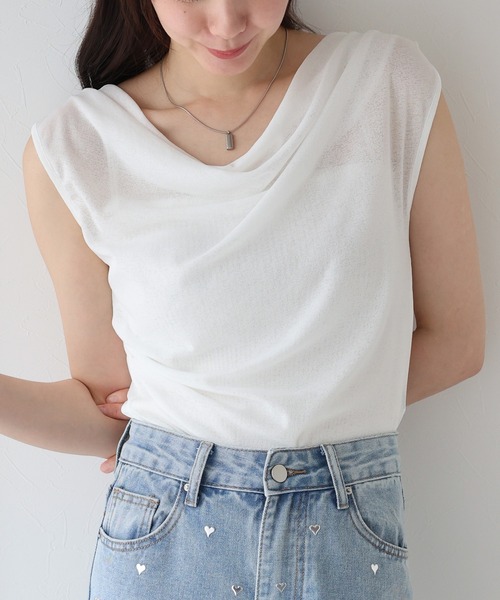 BLUEEAST(ブルーイースト)の「ドレープネックフレンチシアーTシャツ(Tシャツ/カットソー・レディース・ブラック/チャコールグレー/ホワイト・MEDIUM)」の9枚目の写真
