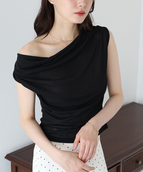 BLUEEAST(ブルーイースト)の「ドレープネックフレンチシアーTシャツ(Tシャツ/カットソー・レディース・ブラック/チャコールグレー/ホワイト・MEDIUM)」の21枚目の写真