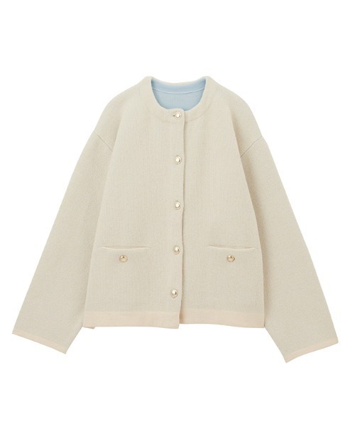 RANAN（ラナン）の「ゴールドボタン裏配色ニットジャケットカーディガン（カーディガン/ボレロ・レディース・オフホワイト/グレー/ベージュ/チャコール・M/L/LL）」の10枚目の写真