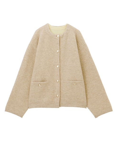 RANAN（ラナン）の「ゴールドボタン裏配色ニットジャケットカーディガン（カーディガン/ボレロ・レディース・オフホワイト/グレー/ベージュ/チャコール・M/L/LL）」の13枚目の写真