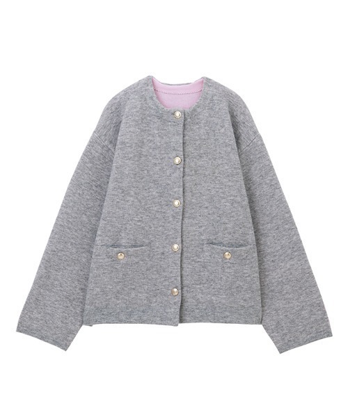 RANAN（ラナン）の「ゴールドボタン裏配色ニットジャケットカーディガン（カーディガン/ボレロ・レディース・オフホワイト/グレー/ベージュ/チャコール・M/L/LL）」の11枚目の写真