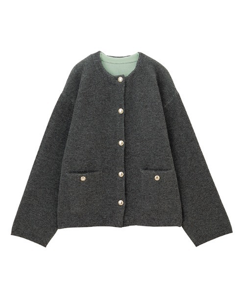 RANAN（ラナン）の「ゴールドボタン裏配色ニットジャケットカーディガン（カーディガン/ボレロ・レディース・オフホワイト/グレー/ベージュ/チャコール・M/L/LL）」の12枚目の写真