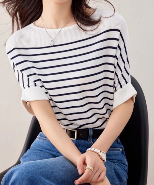 ONEP STAR(ワンピスター)の「フレンチ袖サマーニットトップス(ニット/セーター・レディース・ホワイト/ブラック/ベージュ・FREE)」の18枚目の写真