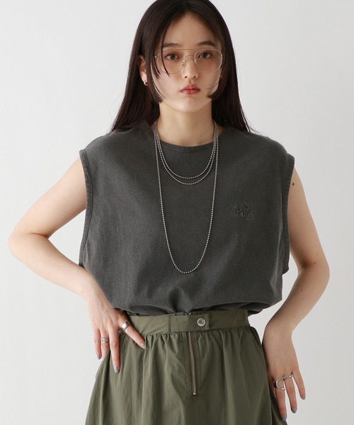 RAGEBLUE（レイジブルー）の「ロゴ刺繍ピグメントルーズノースリーブ（Tシャツ/カットソー・レディース・パープル/ライトブルー/ブラック/グレー・FREE）」の2枚目の写真