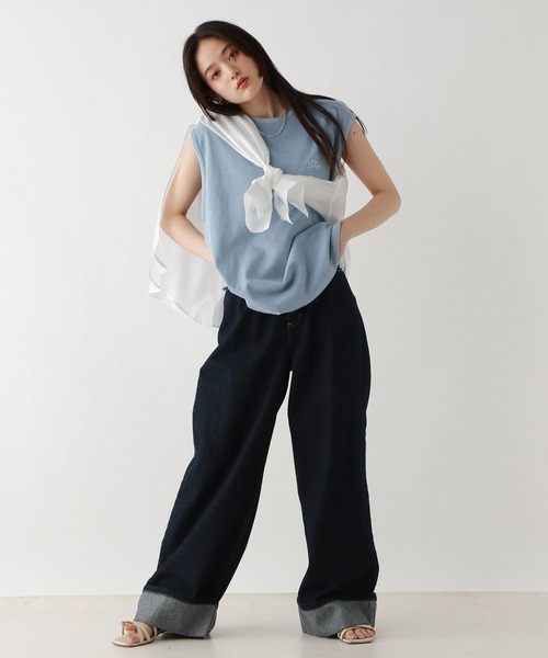 RAGEBLUE（レイジブルー）の「ロゴ刺繍ピグメントルーズノースリーブ（Tシャツ/カットソー・レディース・パープル/ライトブルー/ブラック/グレー・FREE）」の19枚目の写真